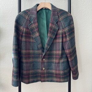 Vintage J.G. Hook Wool Green Plaid Blazer Size 4